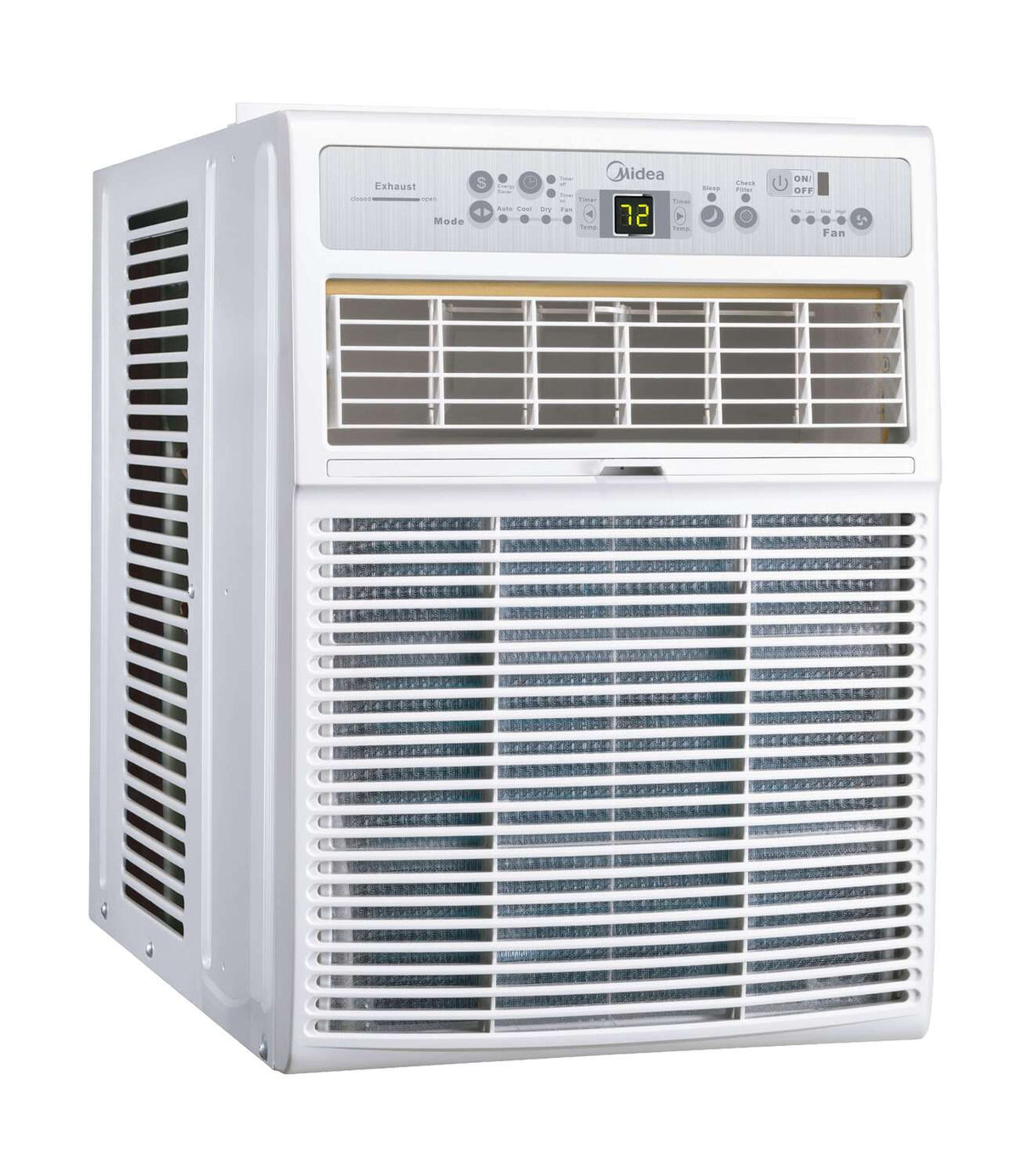 Midea 10,000 BTU Casement Window Air Conditioner left side angled view.