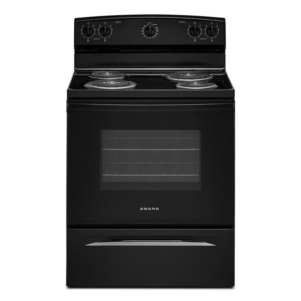 Amana AFCS2530TB black electric range front view