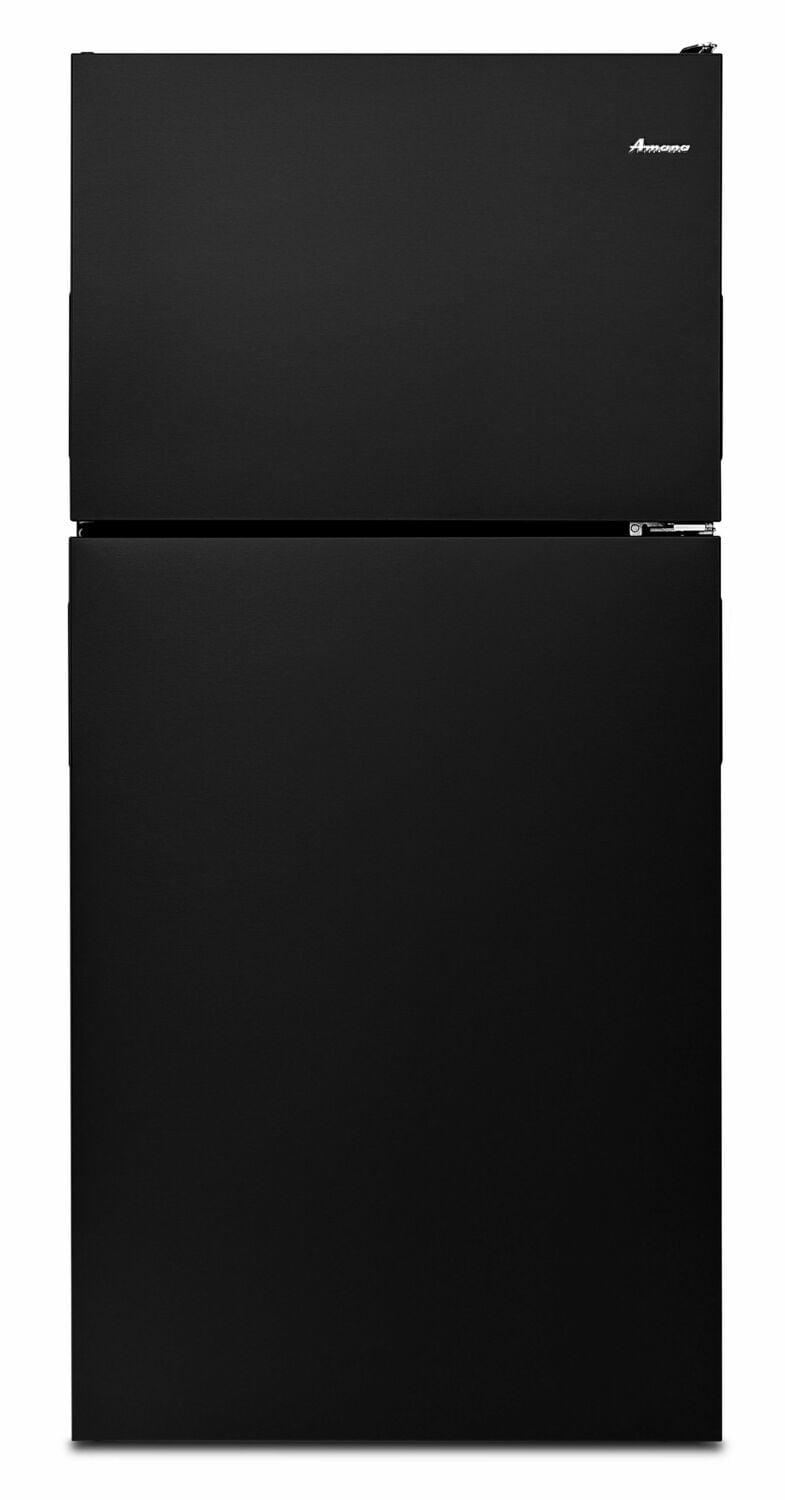 Amana ART318FFDB black top-freezer refrigerator front view