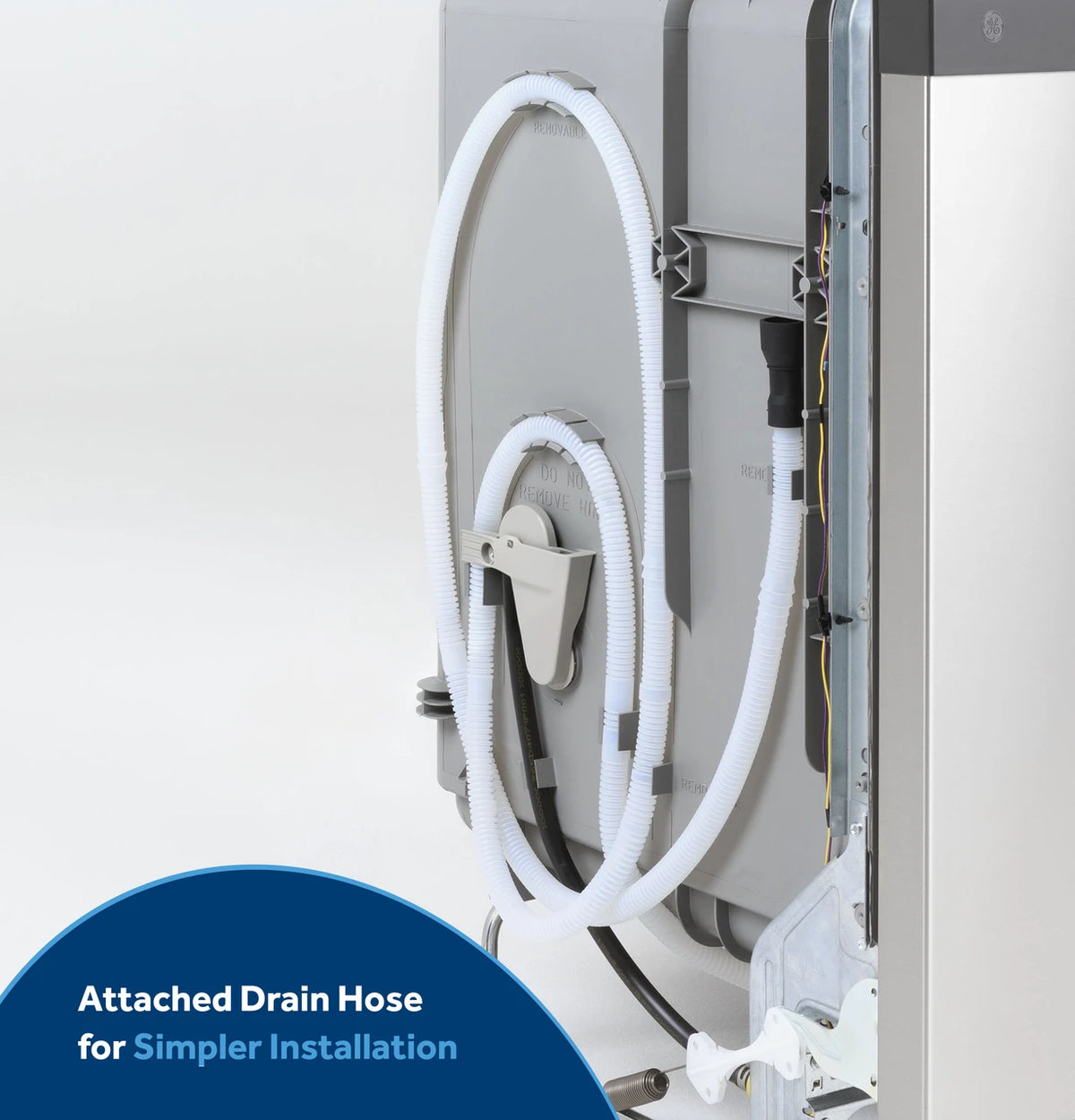 GE GDF450PGZWW attached drain hose