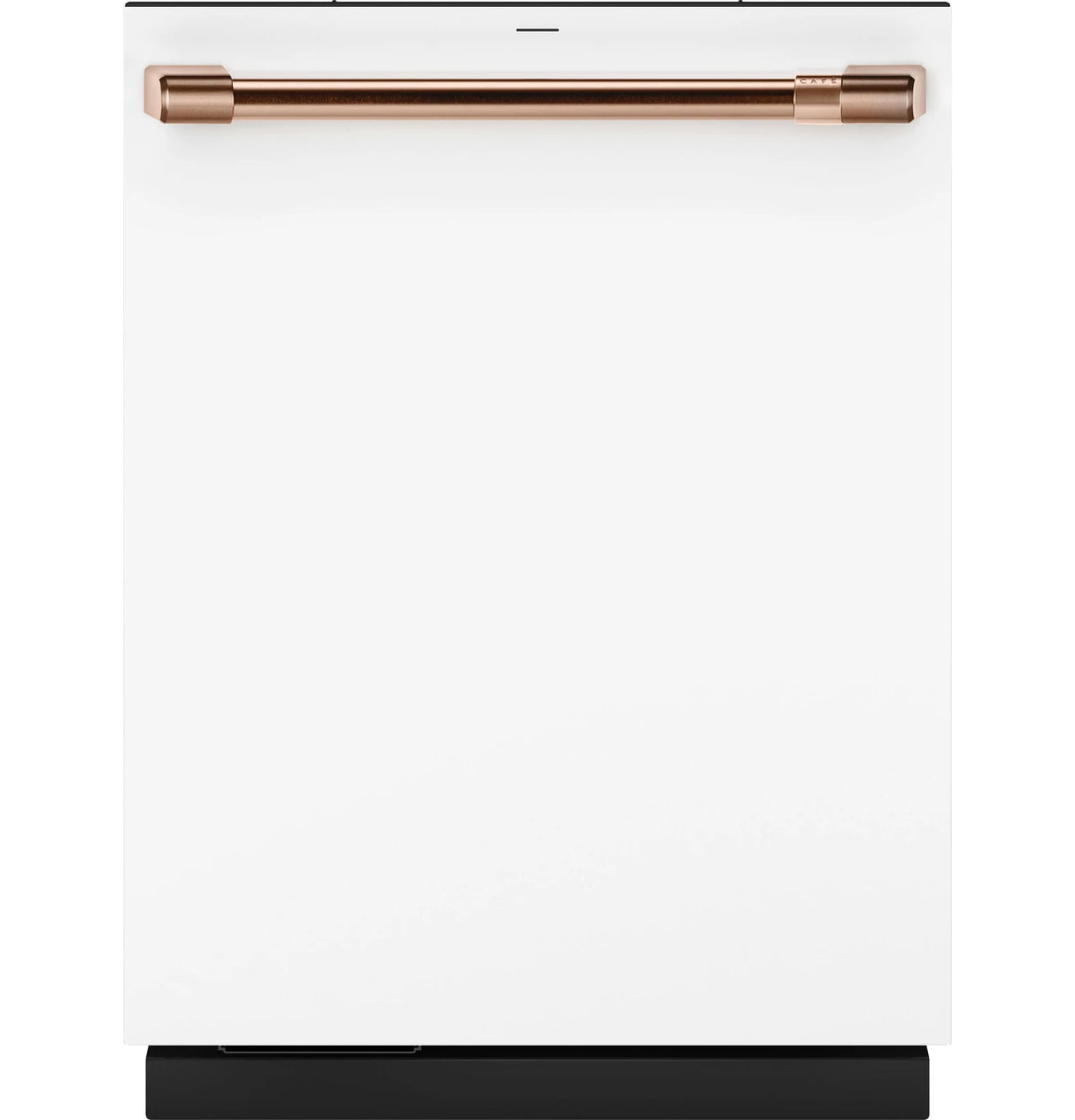 Café CDT888P4VW2 Matte White dishwasher with brushed copper handle hardware