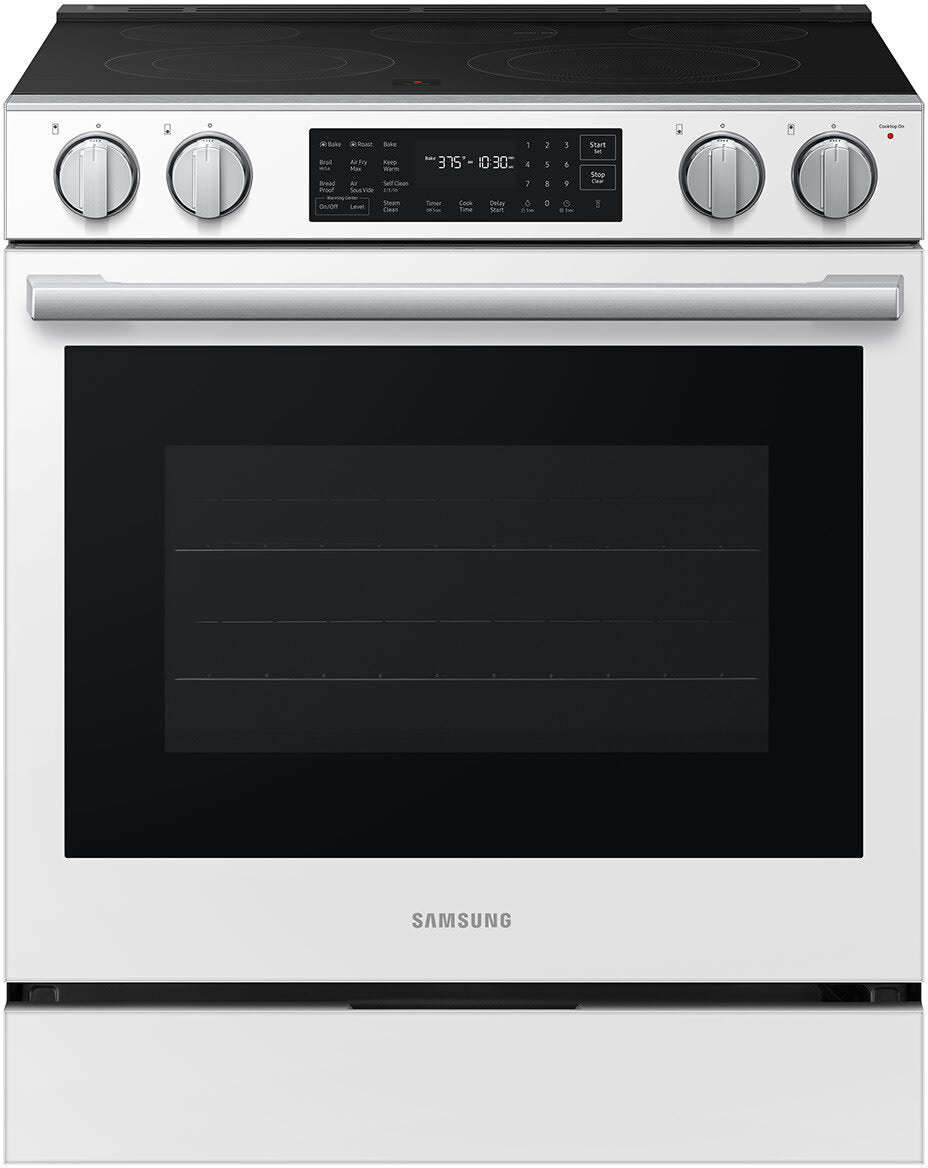 Samsung NSE80H63SW White Glass Slide-In Electric Range product photo