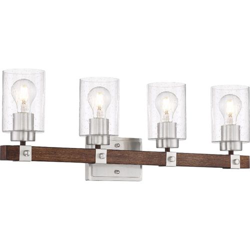 Nuvo Lighting 60-6964 Arabel 4 or more Bulb Bathroom Light - Brushed Nickel / Nutmeg Wood