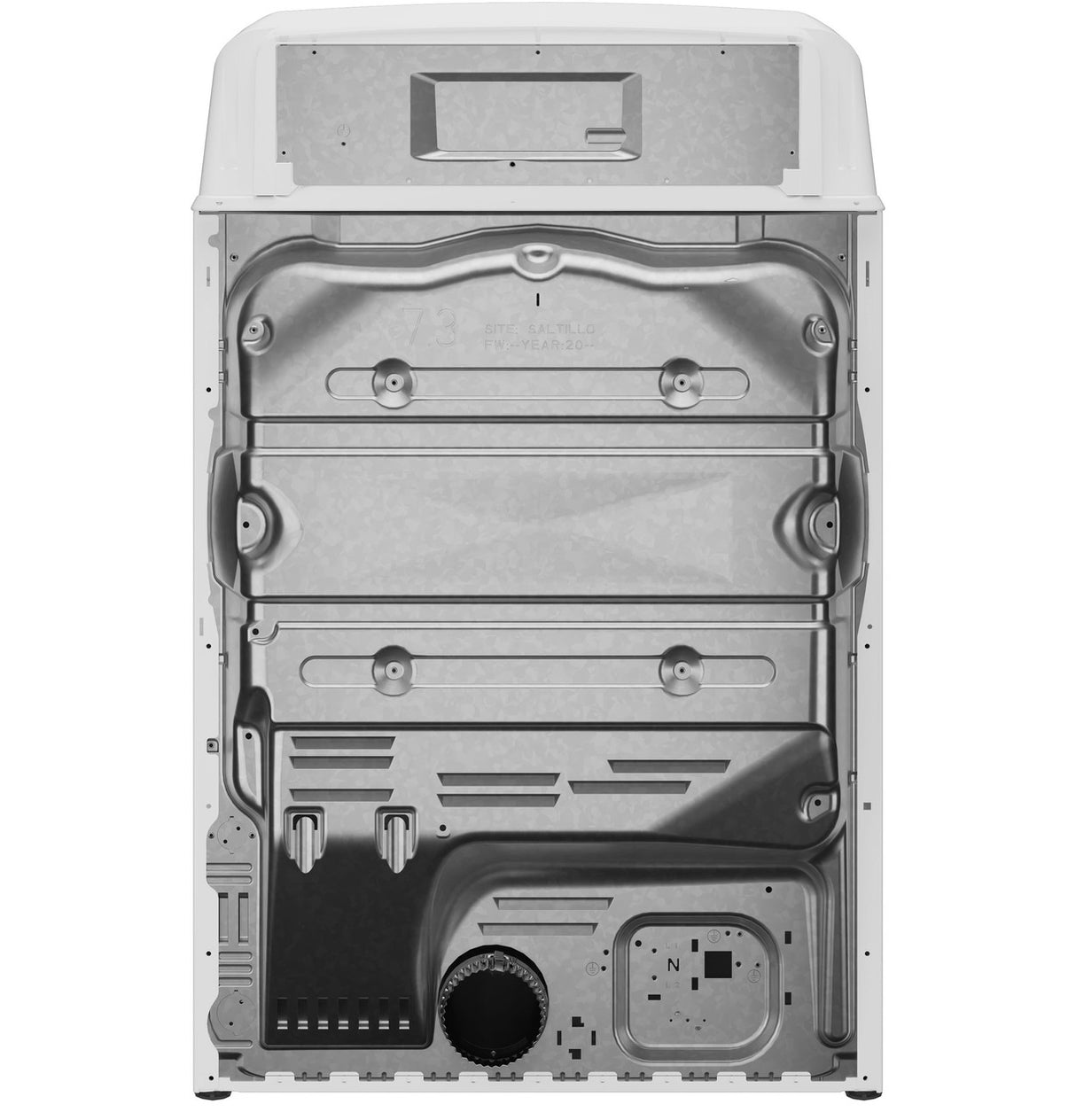 GE ETD48EASWWB electric dryer — laundry room view