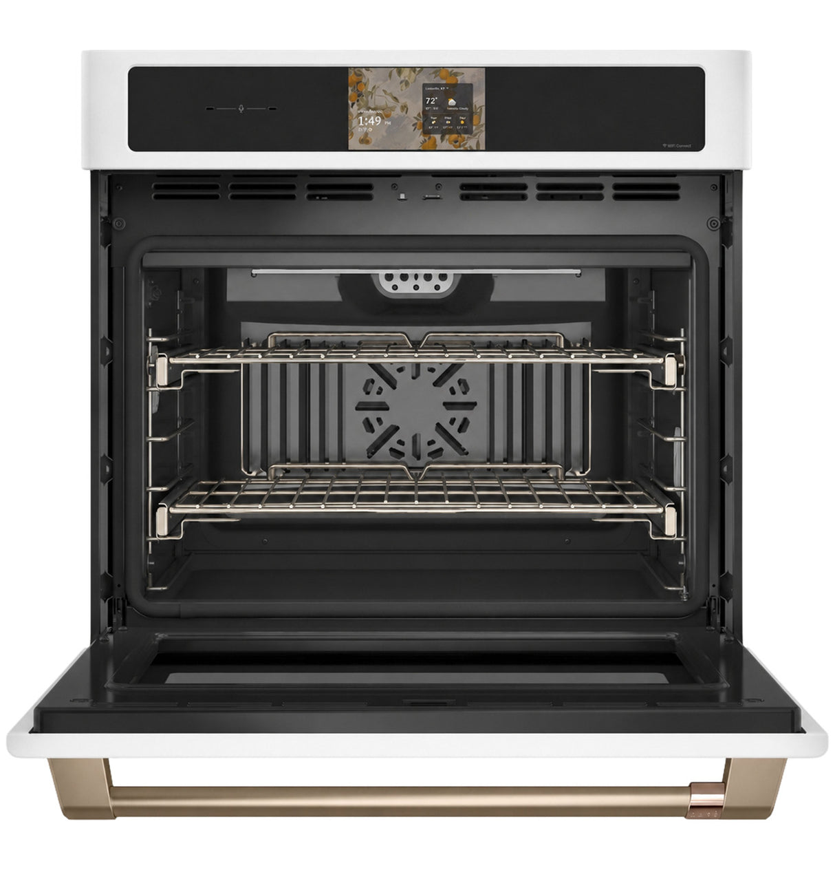 Café CTS90DP4ZW2 matte white single wall oven angled view