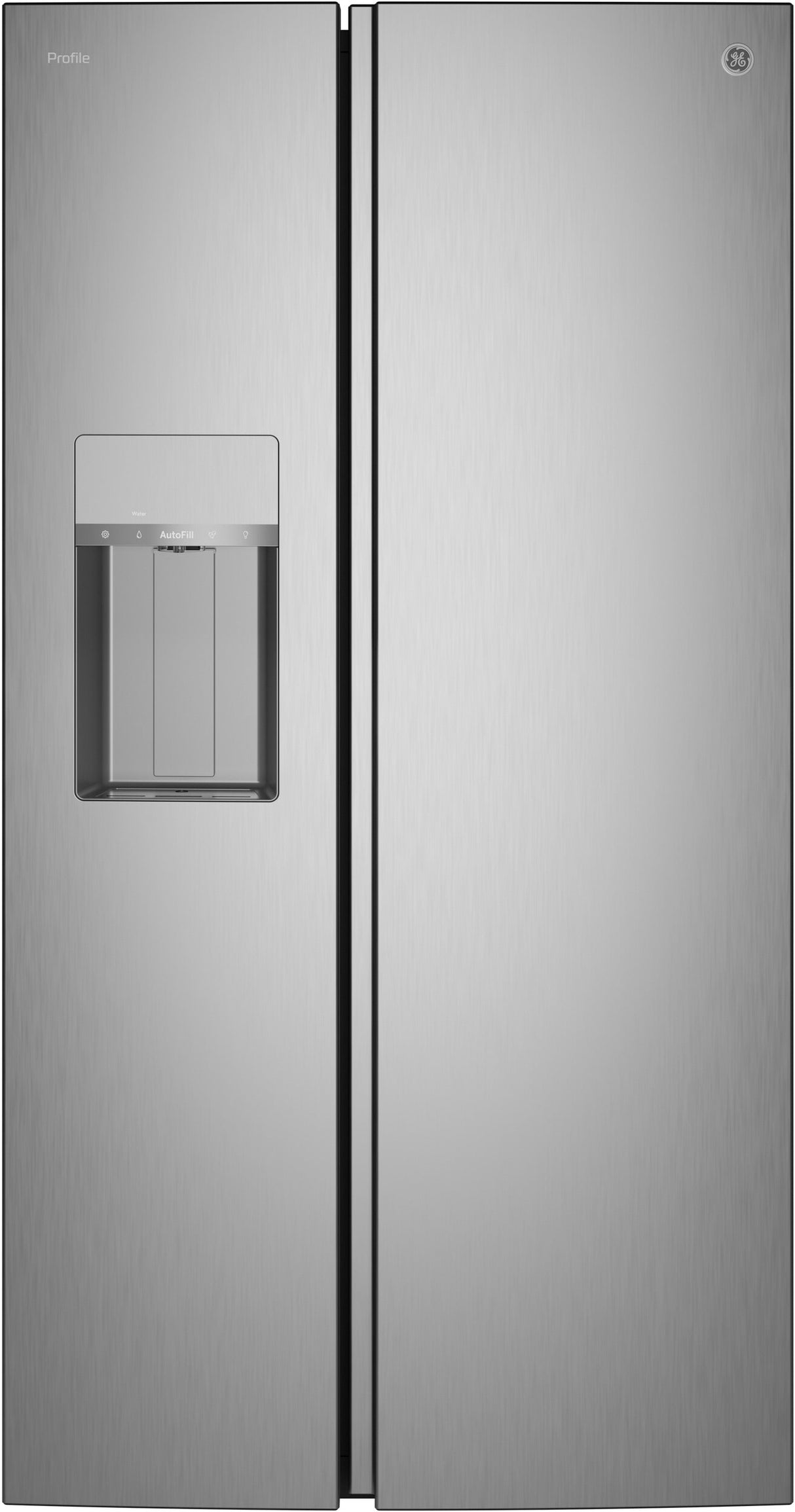 GE Profile PZE24QYYFS counter depth side-by-side refrigerator front view