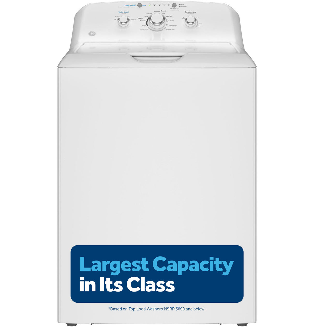 GE GTW325ASWWW white top load washer front view