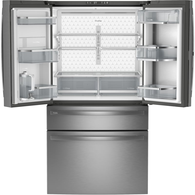 GE Profile PJD23BYWFS 4-Door French-Door Refrigerator - Open Interior View