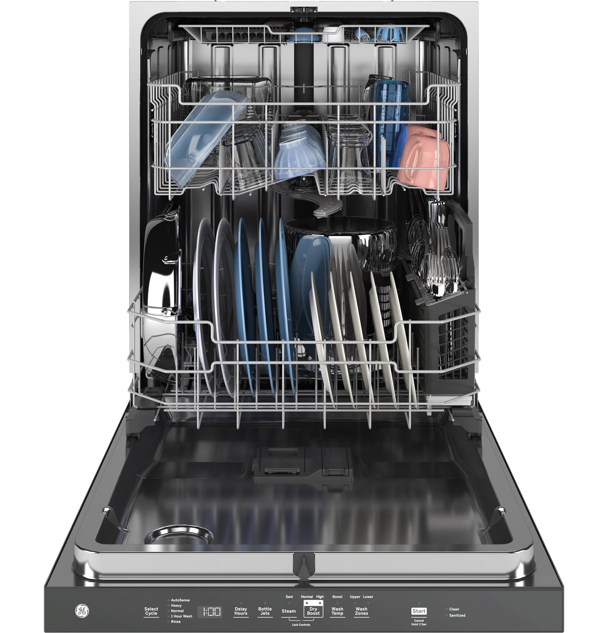 GE GDP670SGVWW - Top Control with Stainless Steel Interior Dishwasher with Sanitize Cycle, 45 dBa Sound Level, 3rd-Rack, Dry Boost & Pocket Handle - White