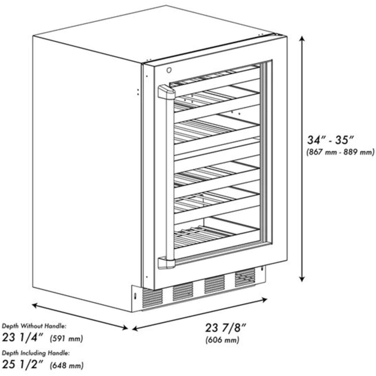 ZLINE Touchstone 24" Indoor/Outdoor Built-In Wine Cooler 44 Bottle Capacity Stainless Steel Glass Door & Chapagne Bronze Handle
