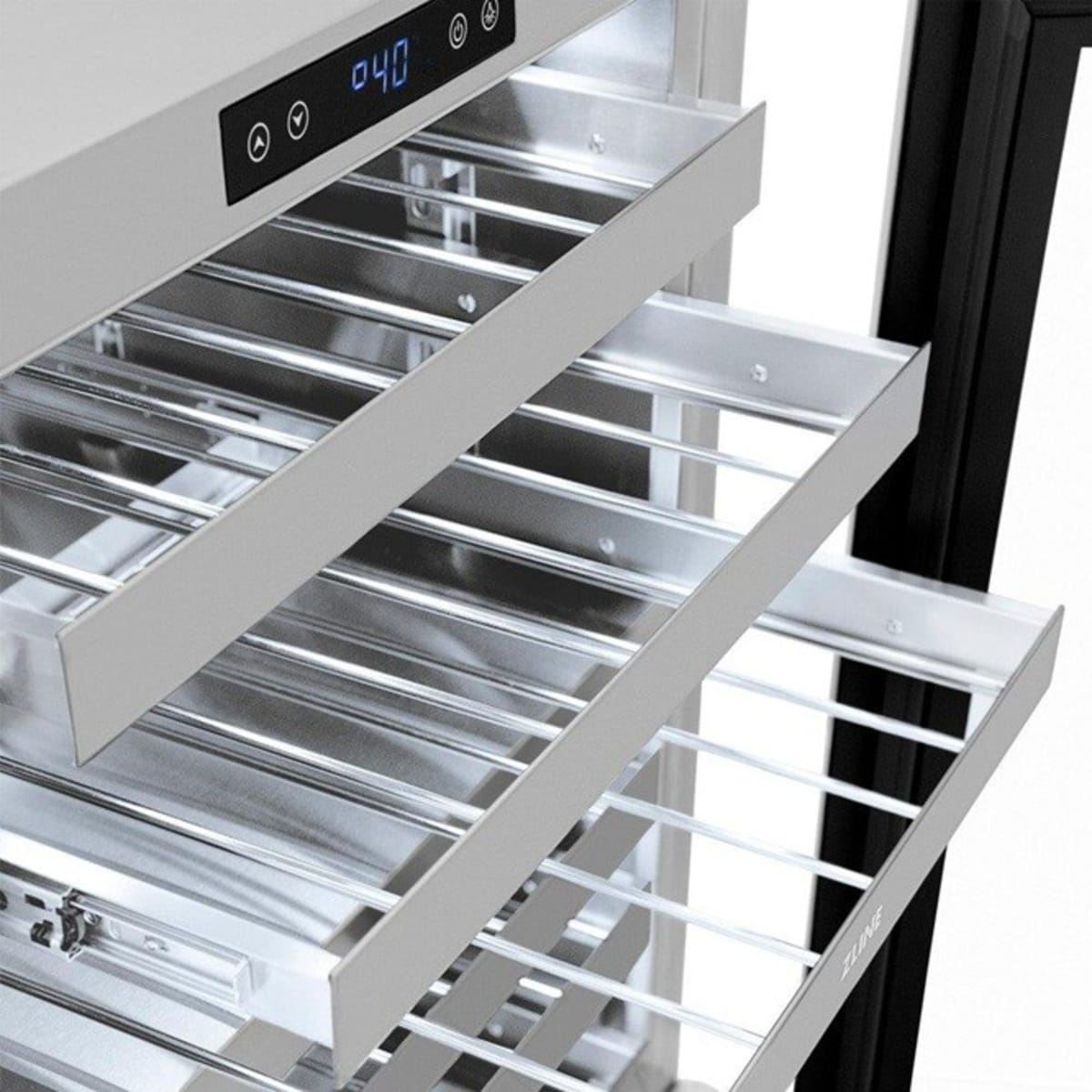 ZLINE Touchstone 24" Indoor/Outdoor Built-In Wine Cooler 44 Bottle Capacity Stainless Steel Glass Door & Chapagne Bronze Handle