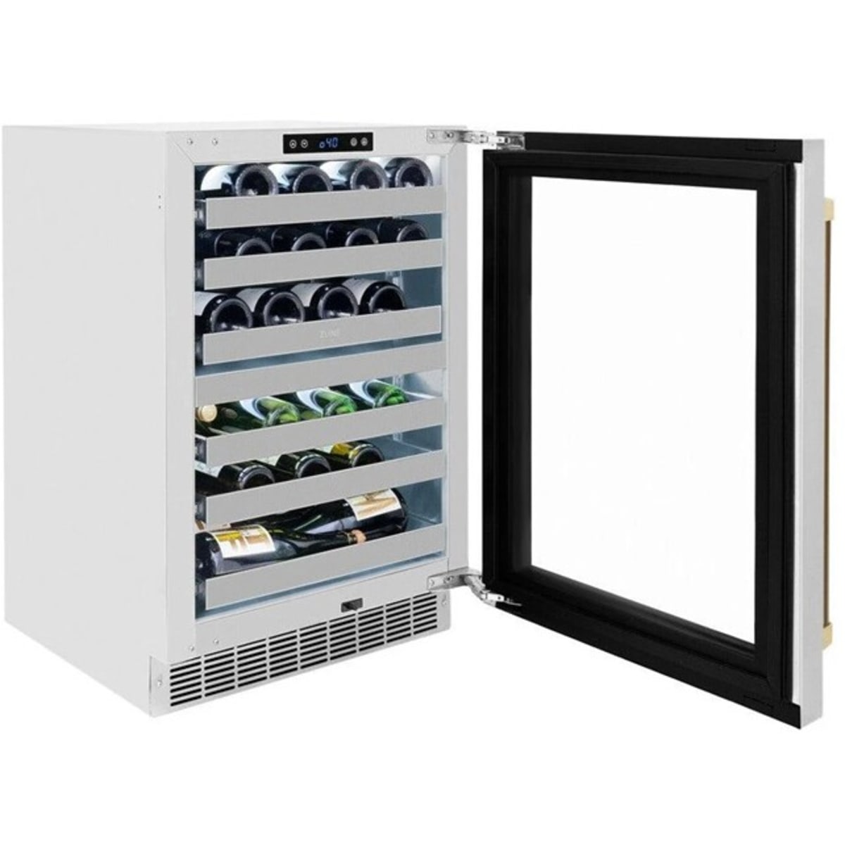 ZLINE Touchstone 24" Indoor/Outdoor Built-In Wine Cooler 44 Bottle Capacity Stainless Steel Glass Door & Chapagne Bronze Handle