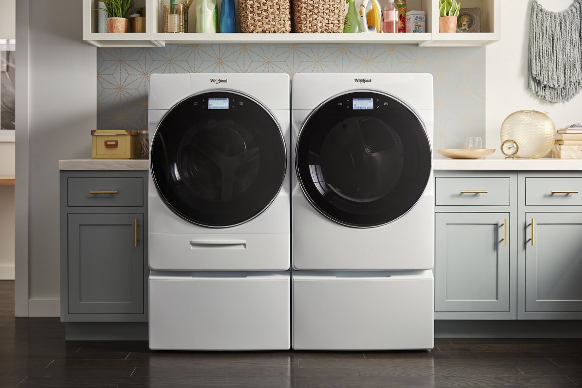 Whirlpool WED9620HW dryer in laundry room