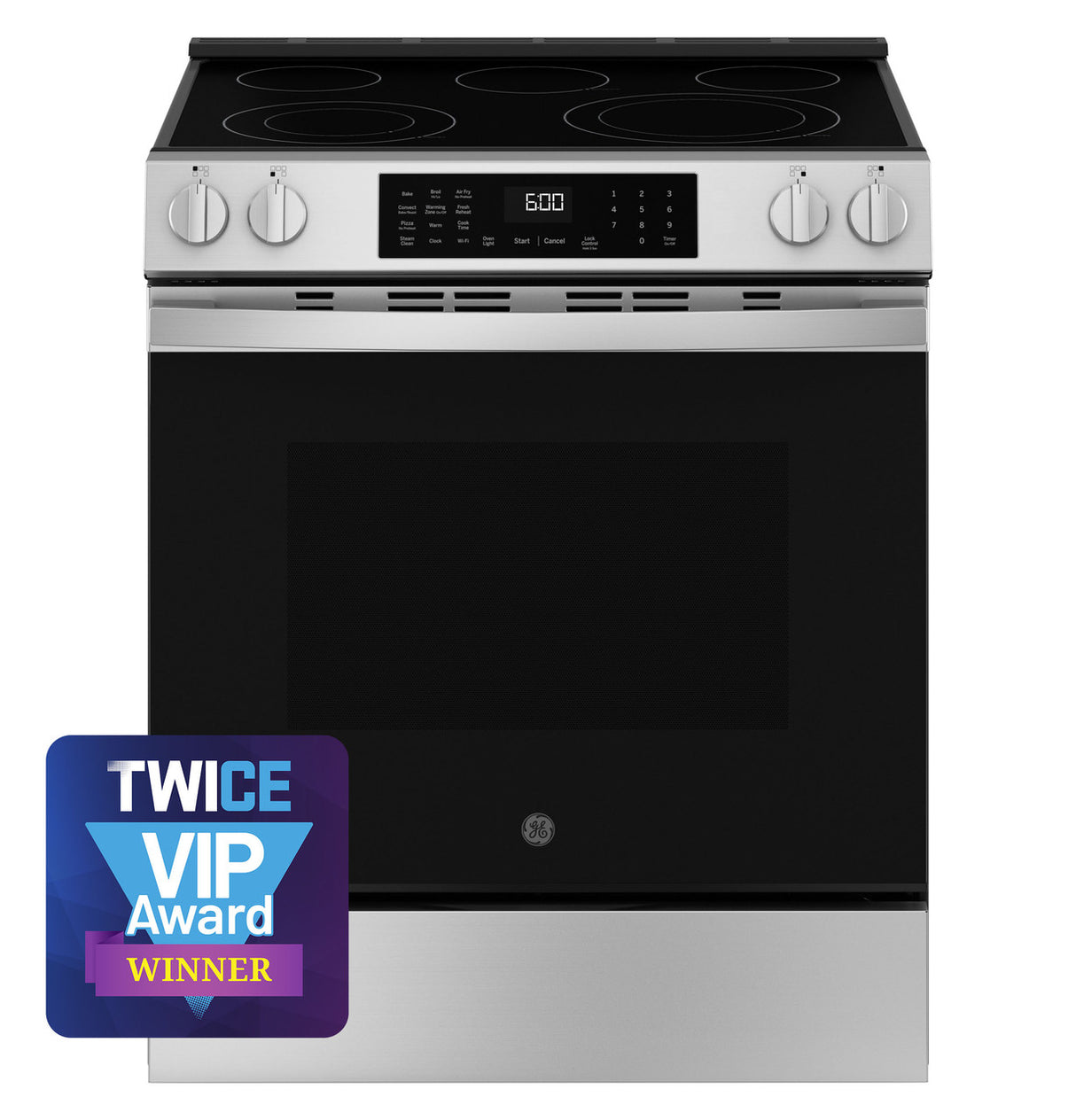 GE GRS600AVFS 30 inch slide-in electric convection range in Fingerprint Resistant Stainless - front view