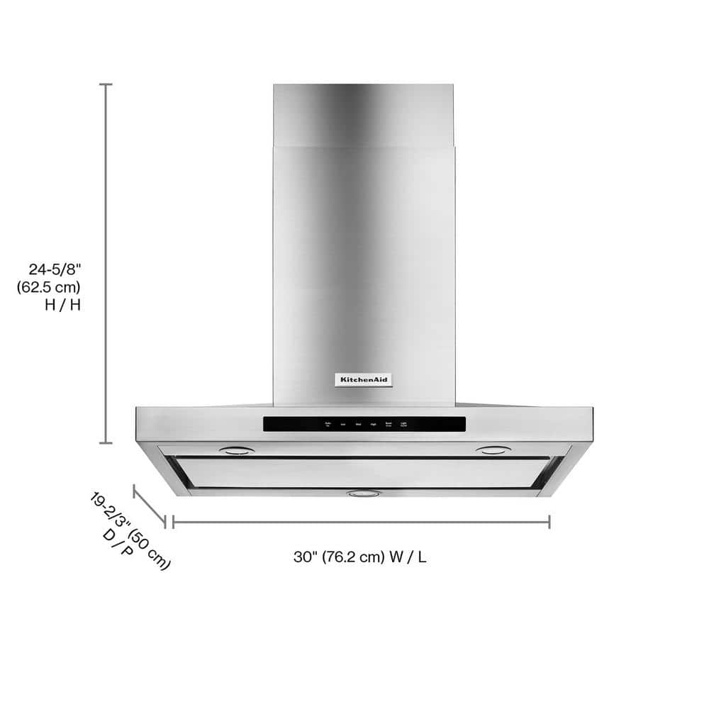 KitchenAid KVWB600DSS stainless canopy range hood installed