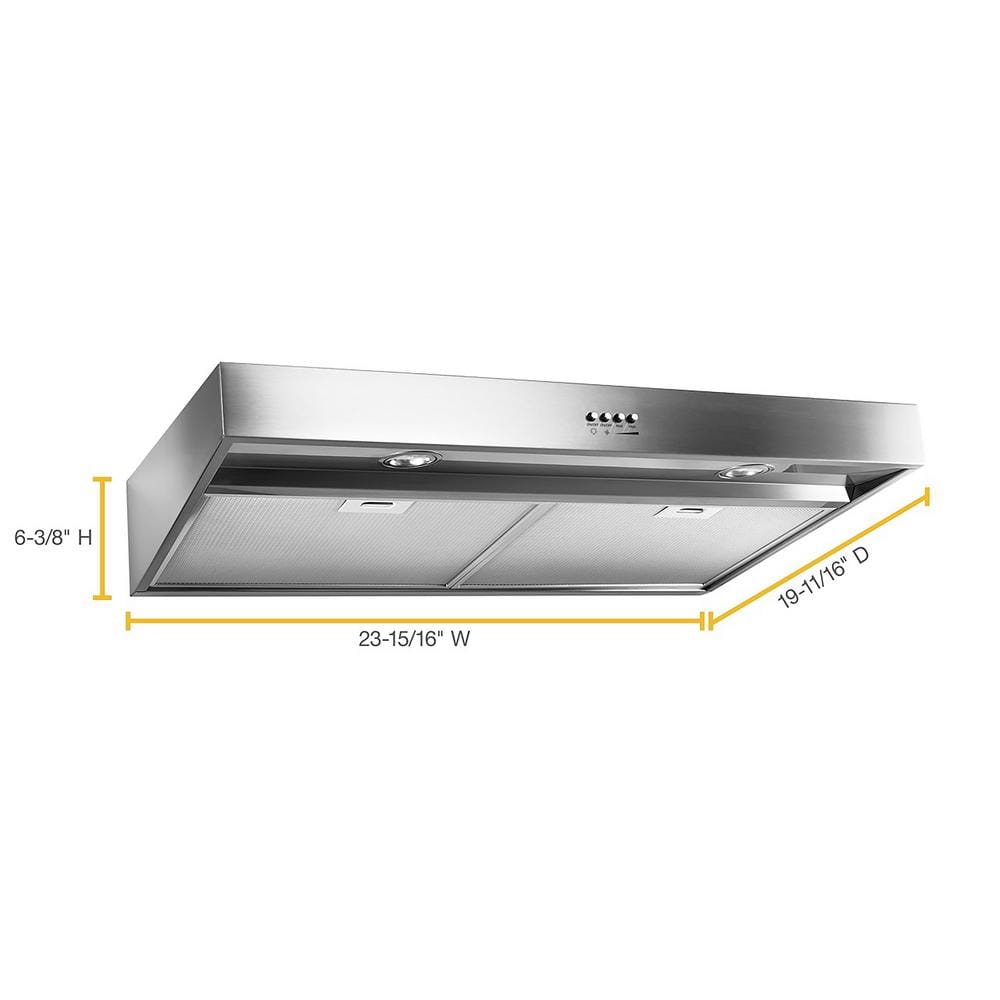 Whirlpool WVU37UC4FS stainless under-cabinet range hood installed
