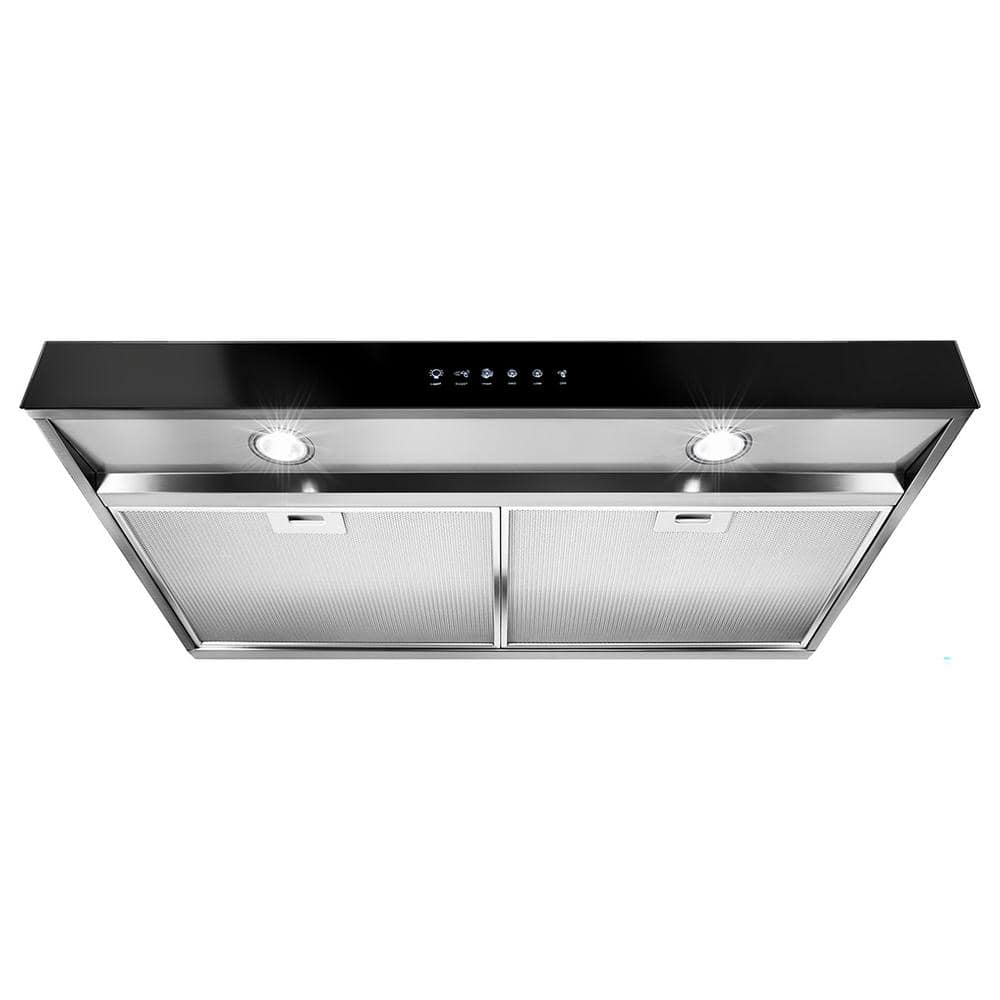 Whirlpool WVU57UC6FS stainless under-cabinet range hood angle