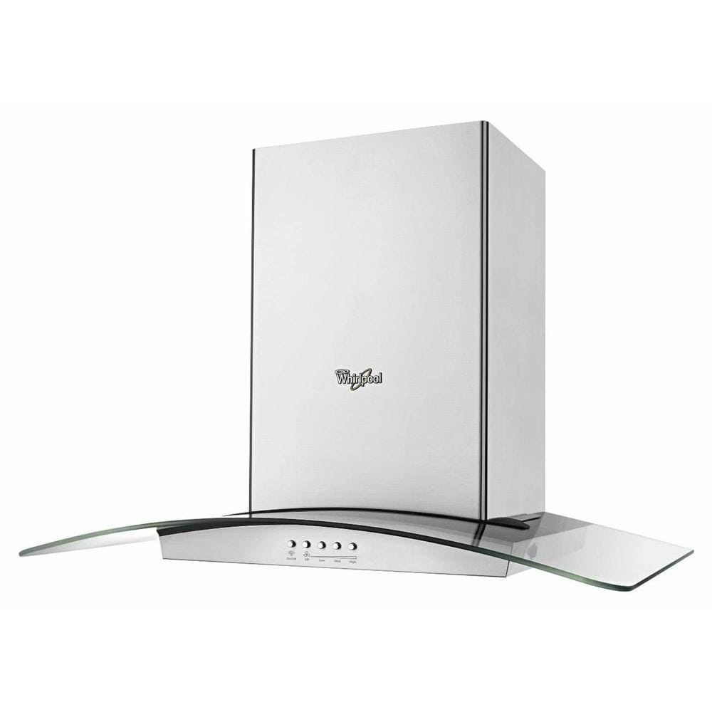 Whirlpool WVW75UC6DS stainless glass wall range hood angle