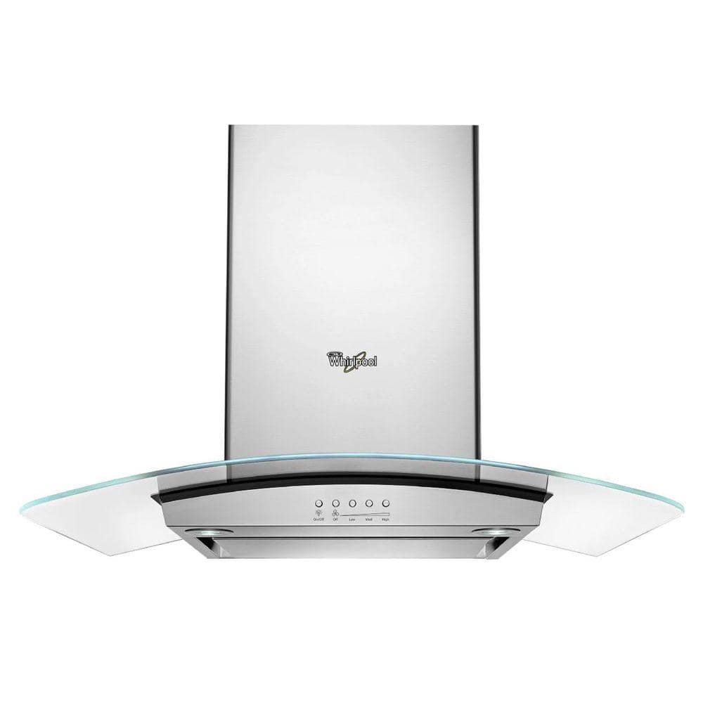 Whirlpool WVW75UC6DS stainless glass wall range hood front view