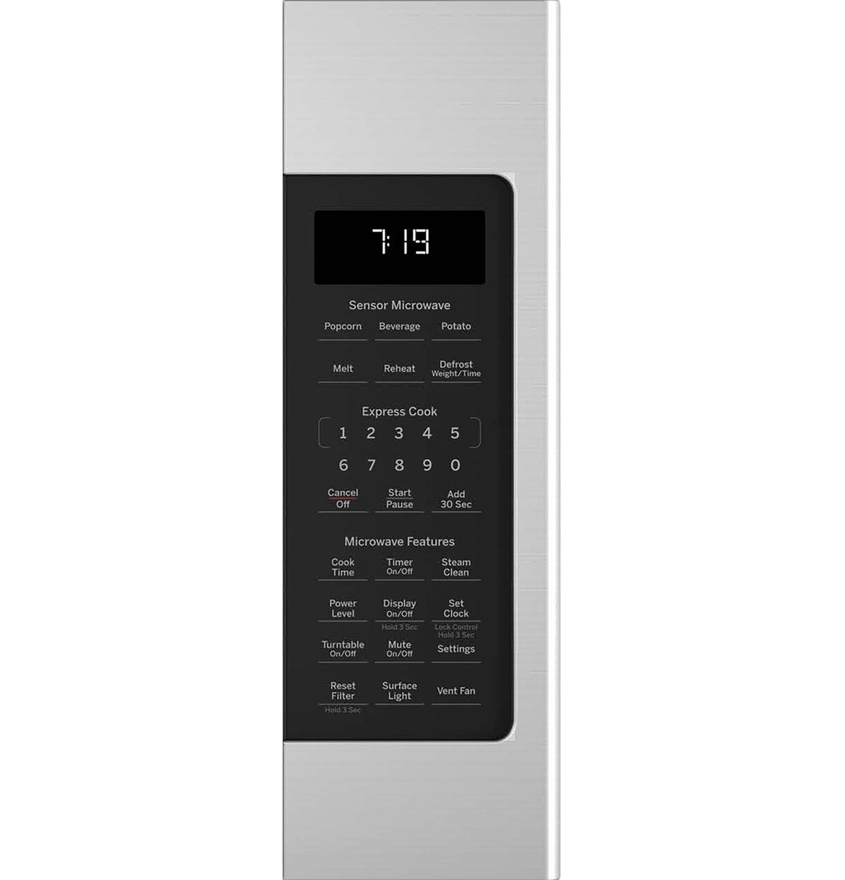 GE JVM7195RWSS over-the-range microwave angled view