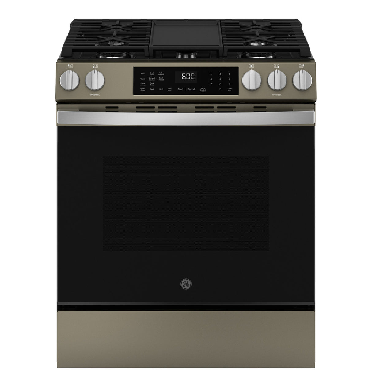 GE GGS600AVES Slate slide-in gas range front view