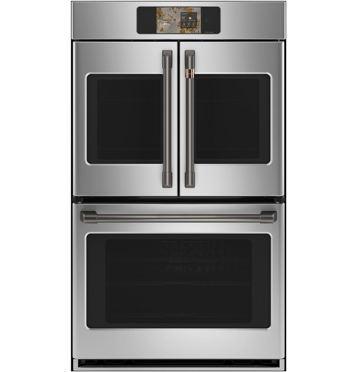 Café CTD90FP2ZS1 French-door double wall oven with Brushed Black handle hardware