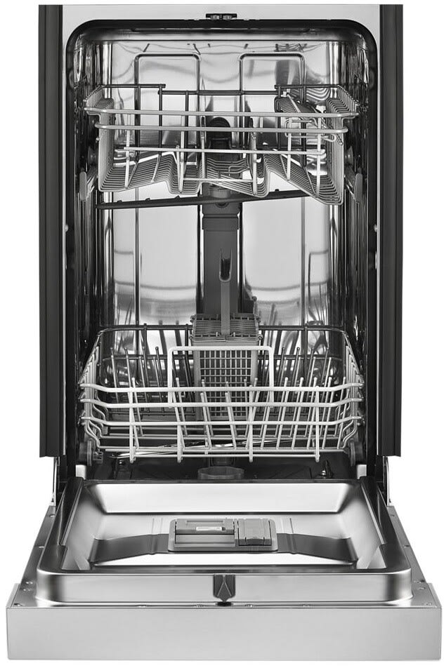 Whirlpool WDPS5118PM dishwasher open with stainless tub
