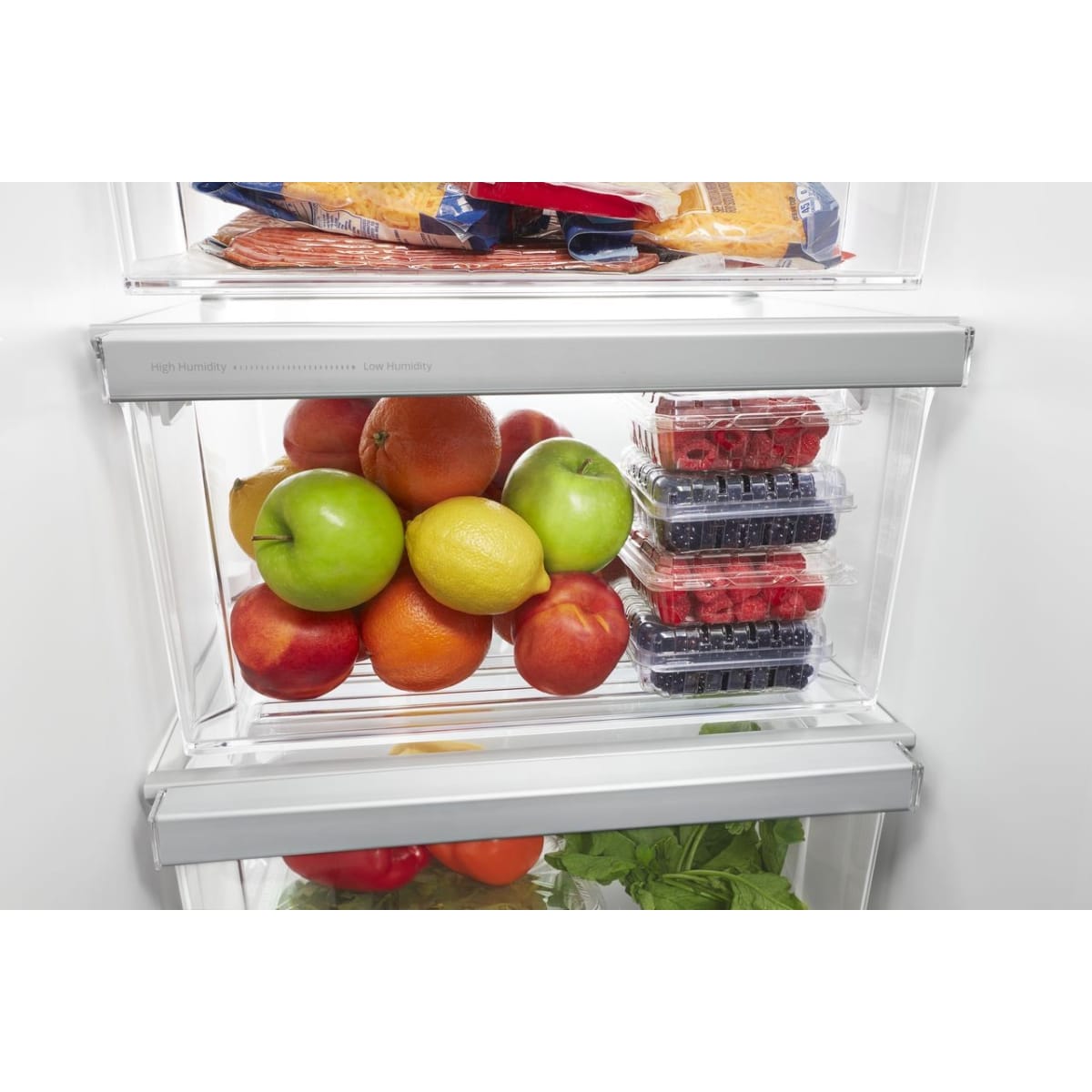 Whirlpool WRS325SDHZ 36 in. Side-by-Side Refrigerator - crisper drawer detail | Varouj Appliances
