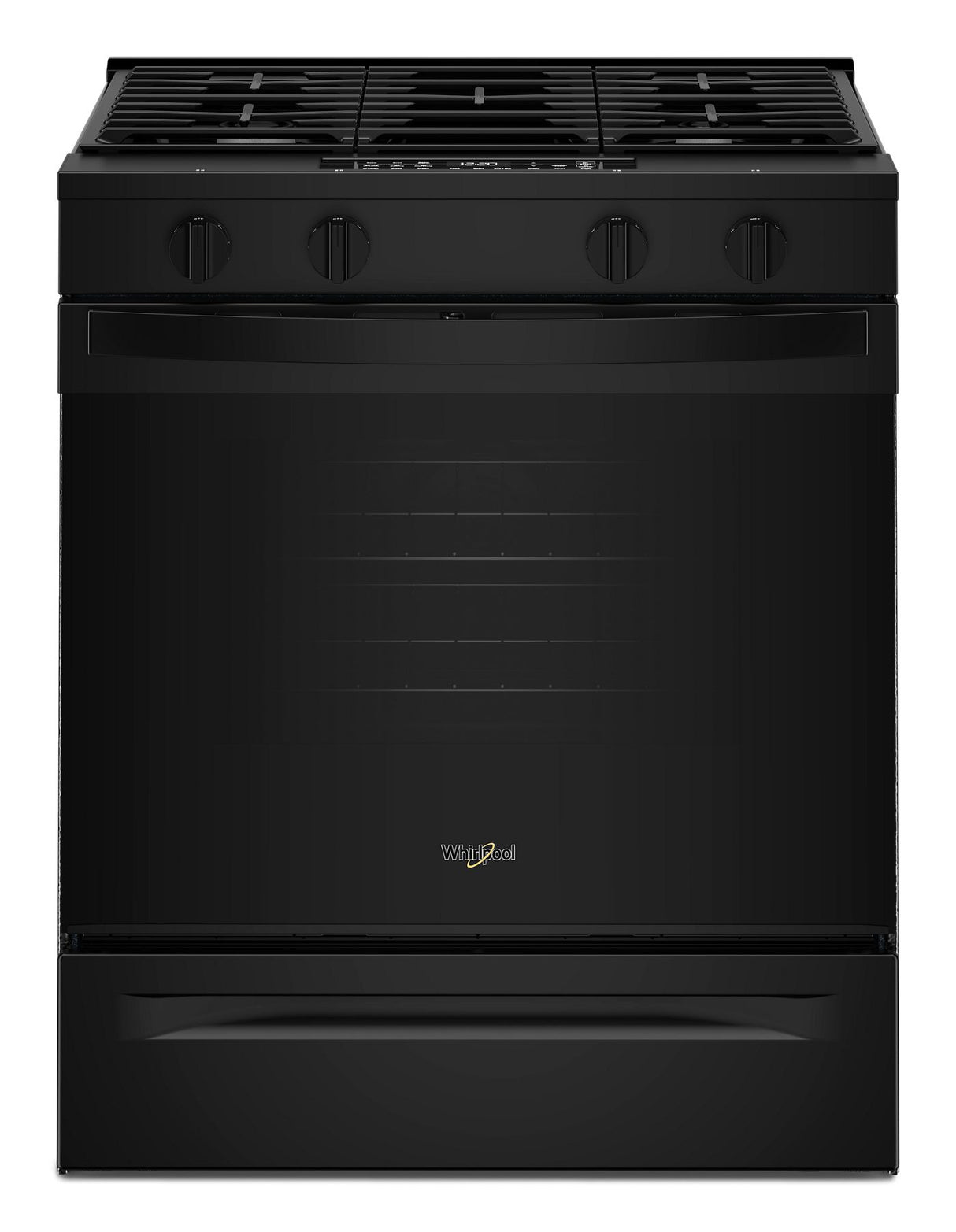 Whirlpool WSGS4530TB 30-inch black slide-in gas smart range, front view
