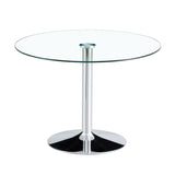 Modern Minimalist Circular Dining Table With Glass Top And Electroplated Metal Legs For Restaurants And Living Rooms - Silver / Transparent