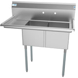 43 in. Two Compartment Stainless Steel Commercial Sink with Drainboard, Bowl Size 14"x 16"x 11" SB141611-12L3.