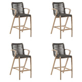 Brielle - Outdoor Light Eucalyptus Wood And Charcoal Rope Bar Height Stool Set