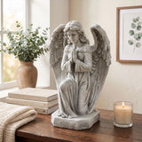 Praying Angel Statue Weatherproof Cherub Sculpture Outdoor Garden Lawn Decor Ornament - Antique White / Gray
