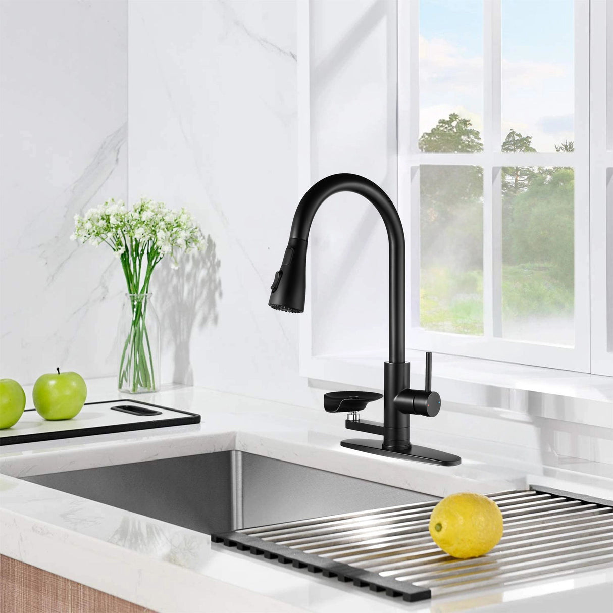 3 In 1 Kitchen Faucet With LED Temperature Display, Pull Down Sprayer