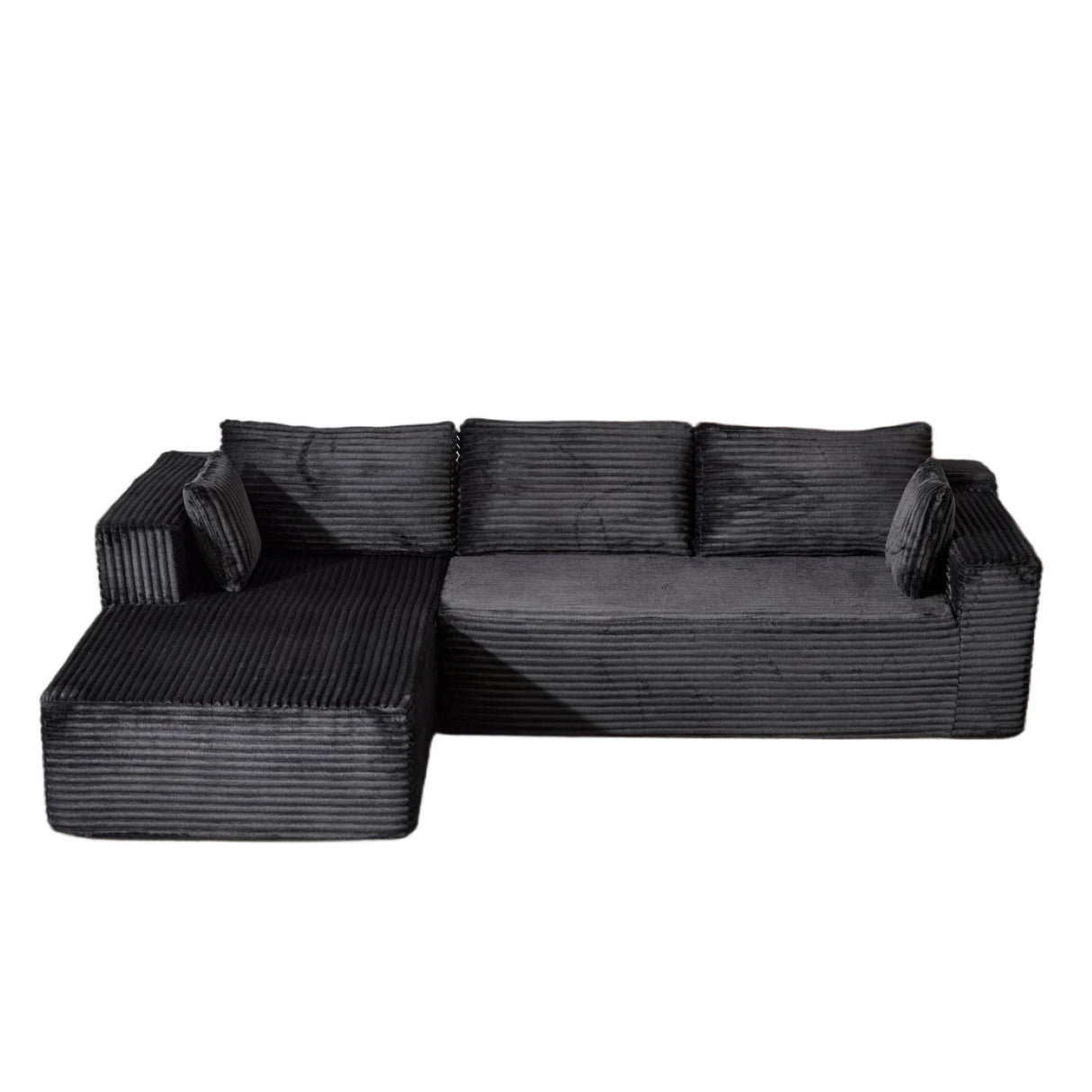 Compression Sectional Couch With Comfy Chaise, Boneless L Shape Sofa With Deep Seat