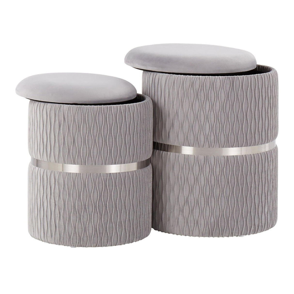 Cinch - Contemporary/Glam Nesting Ottoman (Set of 2) - Chrome And Silver Velvet