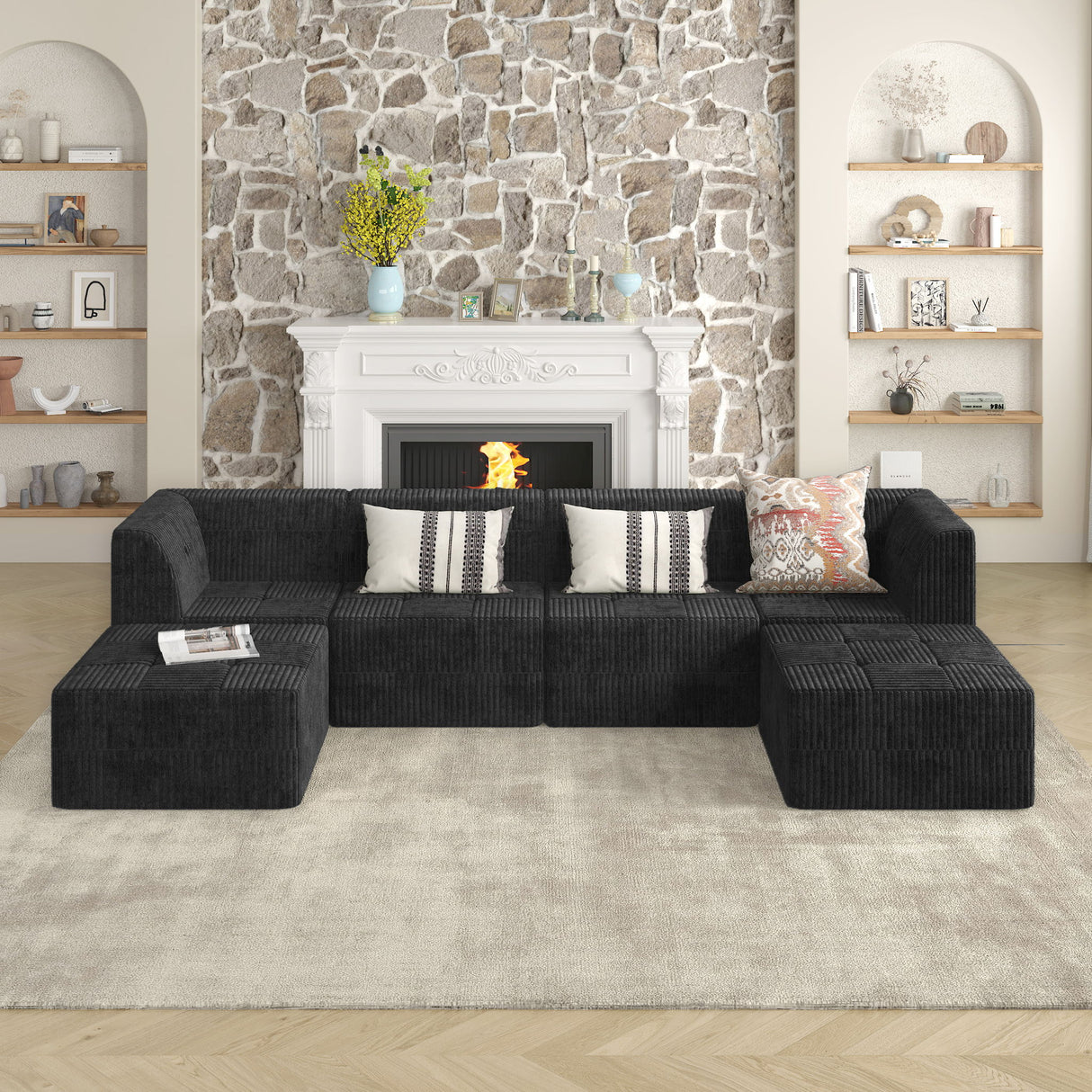 Modern Minimalist Corduroy Corner Sofa Sleeper