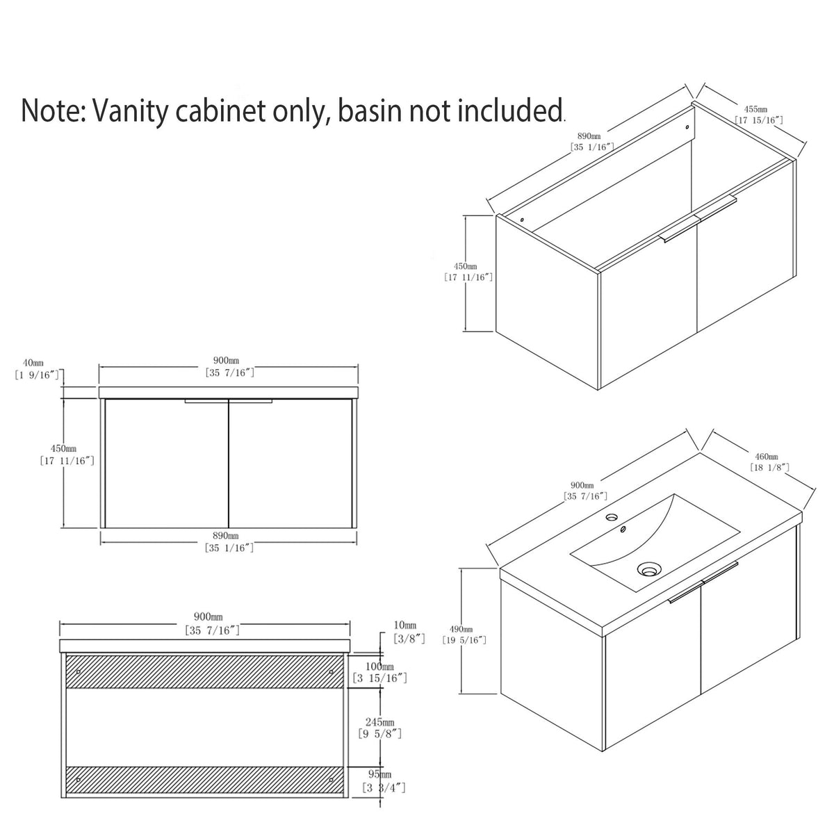 Floating Bathroom Vanity Cabinet With Soft Close Double Doors, Spacious Interior Storage, Wall Mounted, Cabinet Only