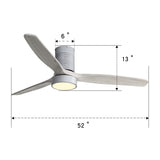 52" 18W LED Ceiling Fan With Dimmable 6 Speed Remote 3 Blade Reversible DC Motor For Living Room - Silver