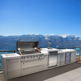 Mont Alpi Deluxe Series 15 Ft Propane Outdoor Kitchen Island w/ Side Burner, Beverage Center & Kegerator - MAi805-DKEGBEV