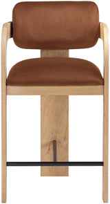 Cedra - Velvet Performance Fabric Upholstered Counter Stool - Cognac