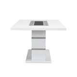 Elizaveta - Dining Table With Pedestal Base - Faux Crystal Diamonds & White High Gloss