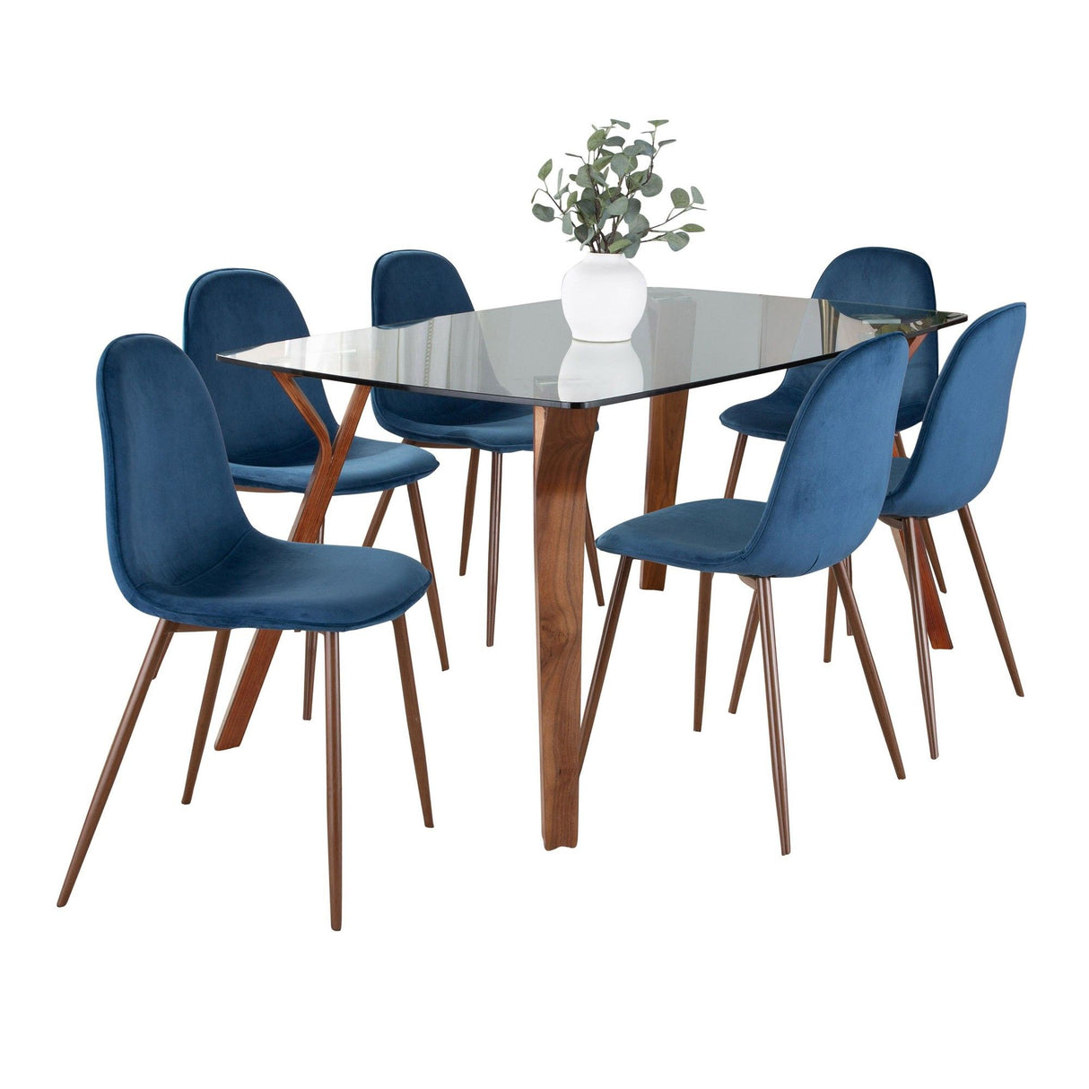 Folia - Pebble 7 Piece Dining Set - Blue And Dark Brown