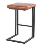 Roman - Contemporary Fixed-Height Counter Stool (Set of 2) - Black Metal And Camel Faux Leather