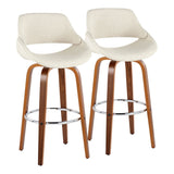 Fabrizzi - 30" Fixed-Height Barstool With Swivel And Round Chrome Metal Footrest (Set of 2) - Walnut Wood