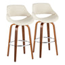 Fabrizzi - 30" Fixed-Height Barstool With Swivel And Round Chrome Metal Footrest (Set of 2) - Walnut Wood