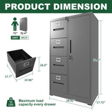 Metal Storage Vertical Filing Cabinet With Lock, 4 Drawers, 1 Door, Steel Construction, School / Office Use