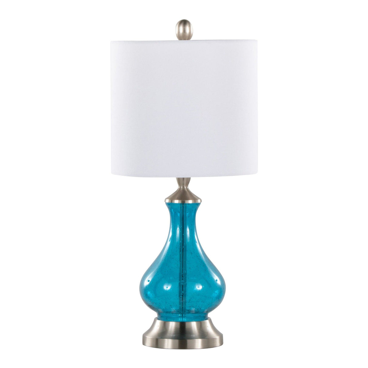 Jasmine - 22" Glass Accent Lamp (Set of 2) - Clear Sapphire Blue Seeded Glass, Brushed Nickel And White Linen Shade from Grandview Gallery