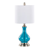 Jasmine - 22" Glass Accent Lamp (Set of 2) - Clear Sapphire Blue Seeded Glass, Brushed Nickel And White Linen Shade from Grandview Gallery