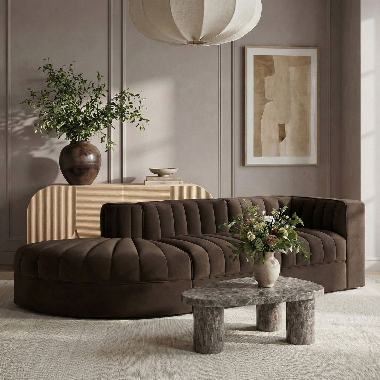 Rummi - Velvet Performance Fabric Upholstered 3 Piece Modular Sectional